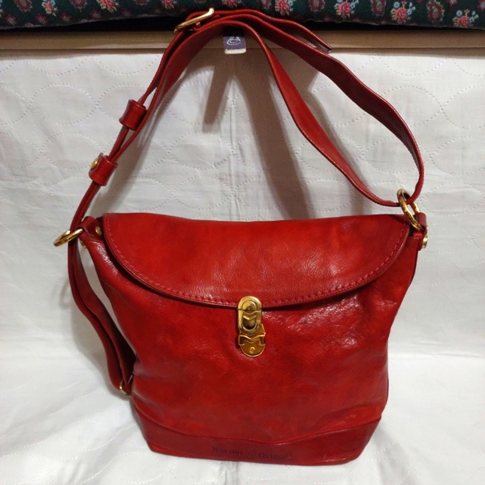 High End Red Genuine Leather Unisex MARINO ORLANDI Large Crossbody Bag Italy VTG